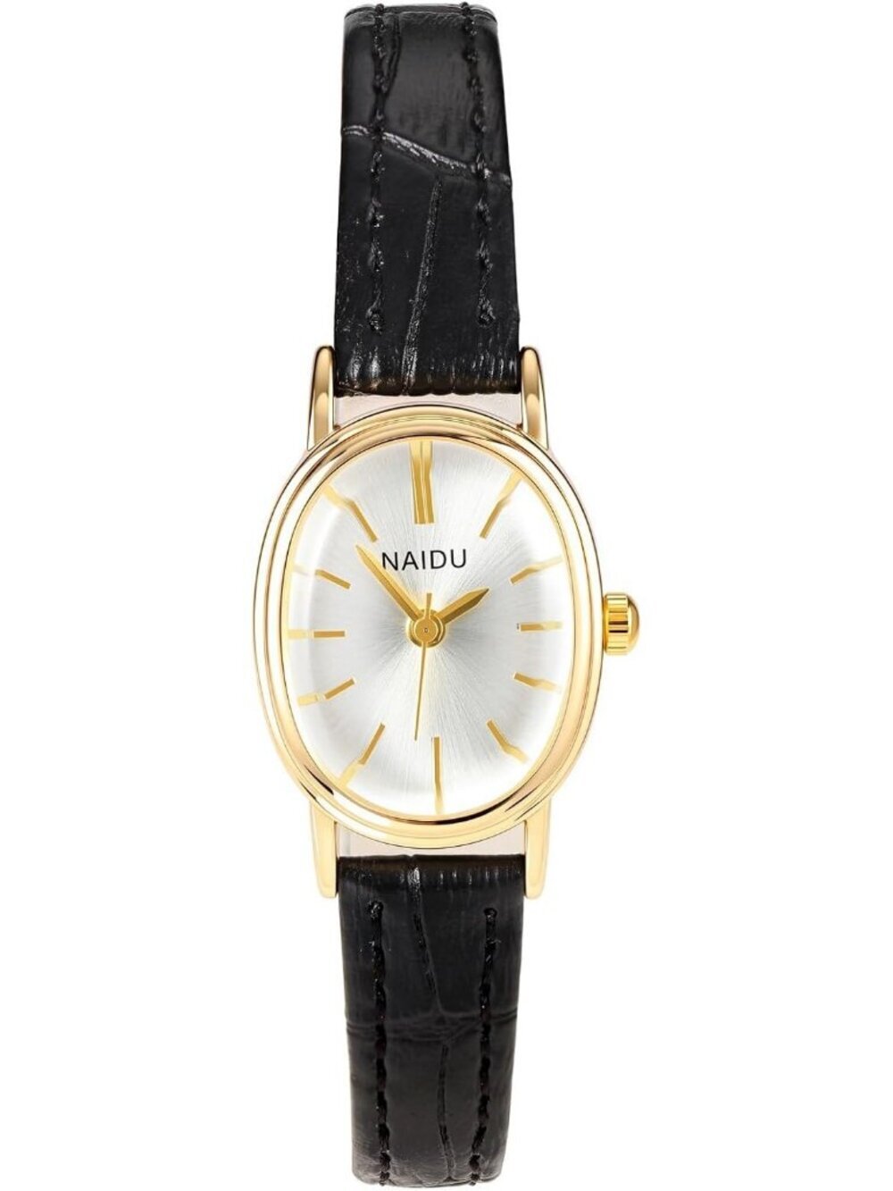 Women's Black Gold Analog Quartz Classic Oval Case PU Leather Casual Wrist Watch